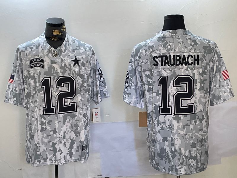 Men Dallas Cowboys #12 Staubach Nike Arctic Camo 2024 Salute to Service Limited NFL Jersey style 1